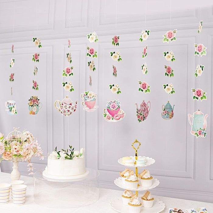 8 pcs 40" Double Sided Floral Tea Paper Hanging Garlands - Assorted