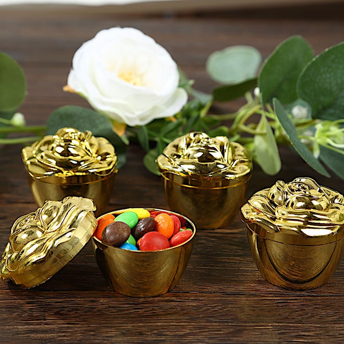 20 Vintage Rose Plastic Party Favor Boxes with Lids - Gold