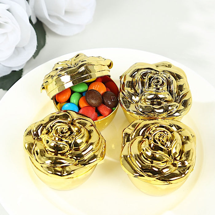 20 Vintage Rose Plastic Party Favor Boxes with Lids - Gold