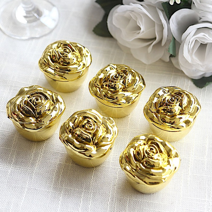 20 Vintage Rose Plastic Party Favor Boxes with Lids - Gold