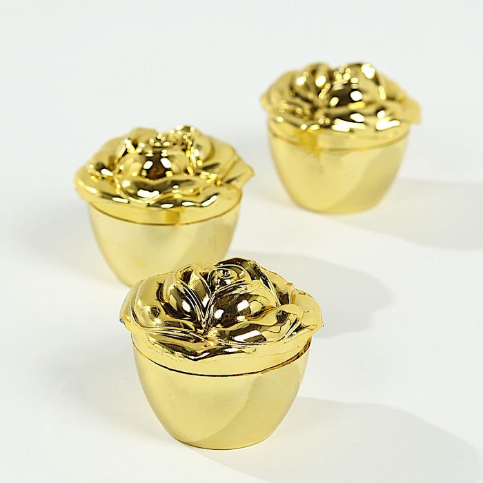 20 Vintage Rose Plastic Party Favor Boxes with Lids - Gold