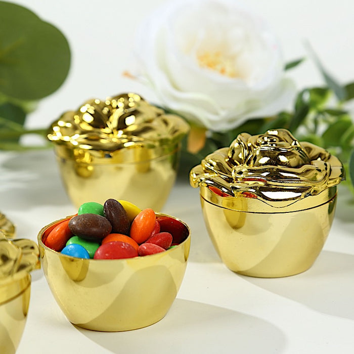 20 Vintage Rose Plastic Party Favor Boxes with Lids - Gold