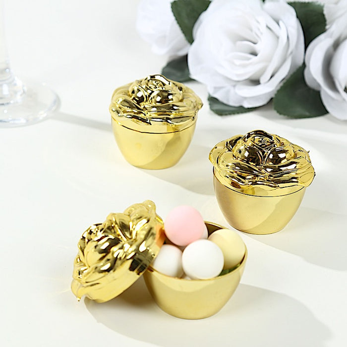 20 Vintage Rose Plastic Party Favor Boxes with Lids - Gold