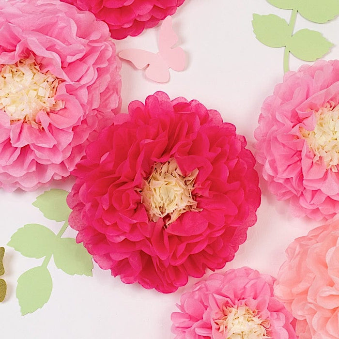 21 Tissue Paper Pom Poms Chrysanthemum Flowers with Butterflies and Leaves Set