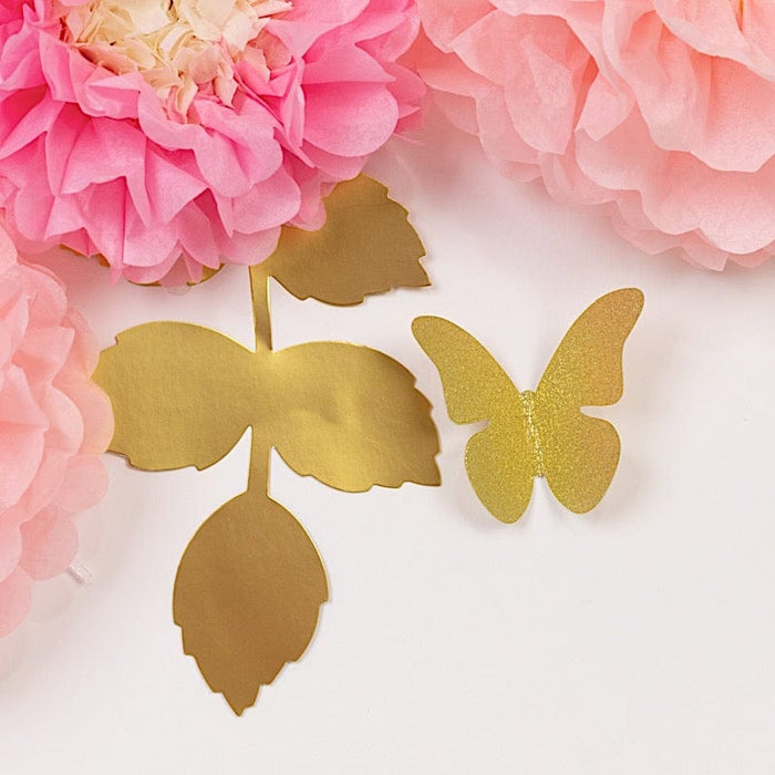 21 Tissue Paper Pom Poms Chrysanthemum Flowers with Butterflies and Leaves Set