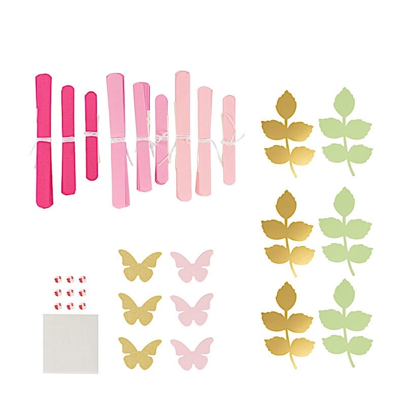 21 Tissue Paper Pom Poms Chrysanthemum Flowers with Butterflies and Leaves Set