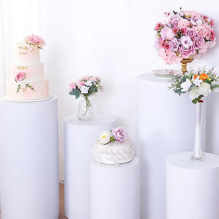 5 Metal Cylinder Pillar Prop Stands for Wedding Aisle - White