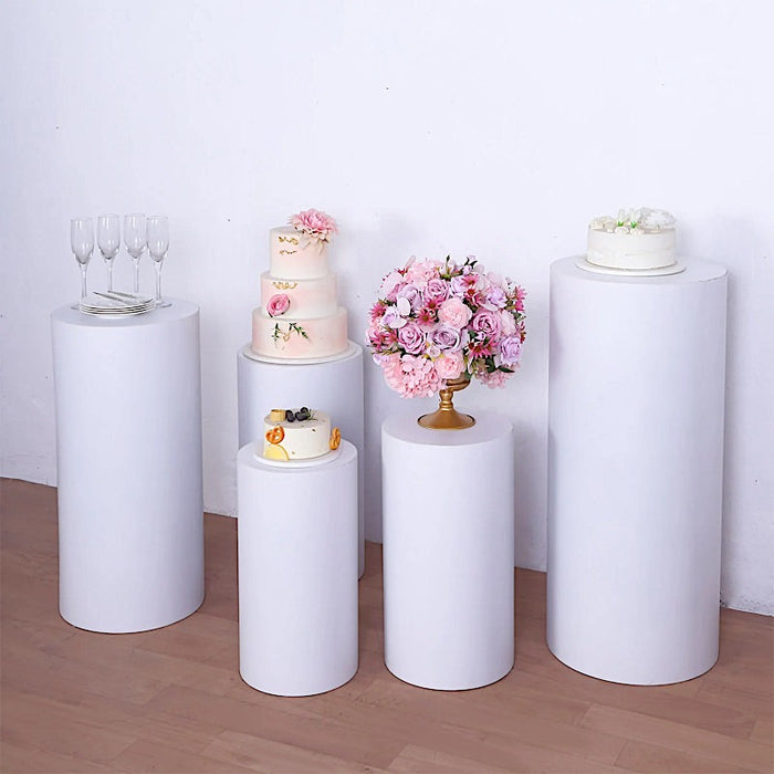 5 Metal Cylinder Pillar Prop Stands for Wedding Aisle - White