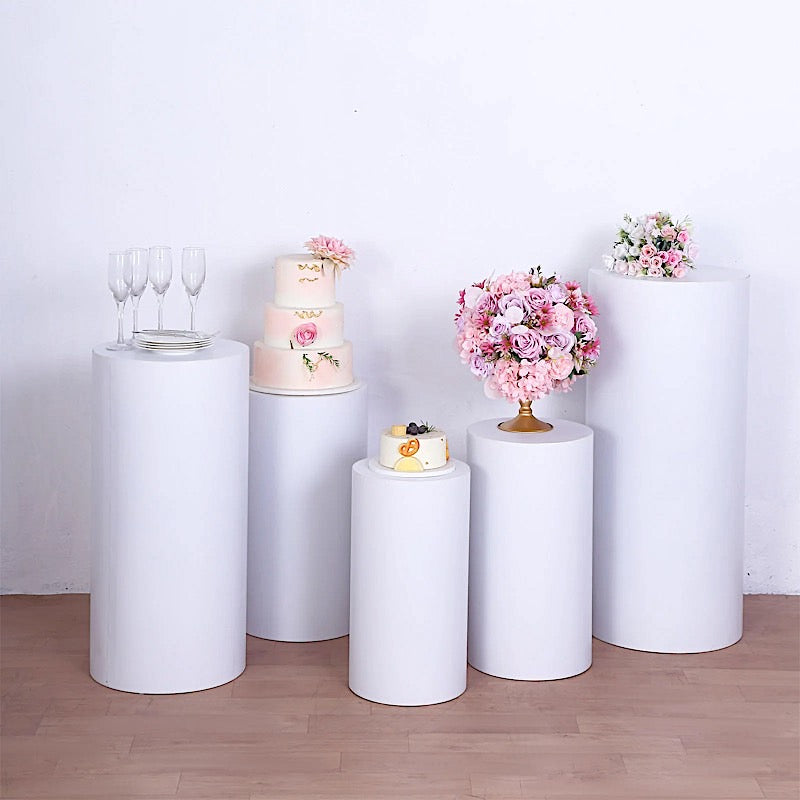 5 Metal Cylinder Pillar Prop Stands for Wedding Aisle - White