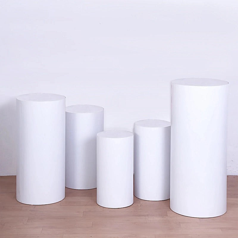 5 Metal Cylinder Pillar Prop Stands for Wedding Aisle - White