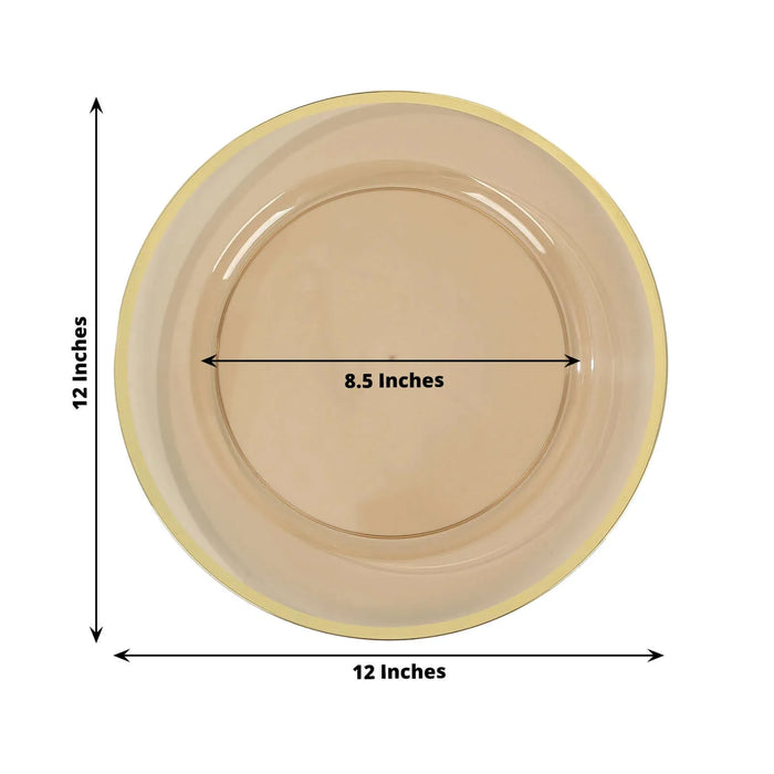 10 Round 12" Heavy Duty Plastic Charger Plates with Metallic Rim - Clear