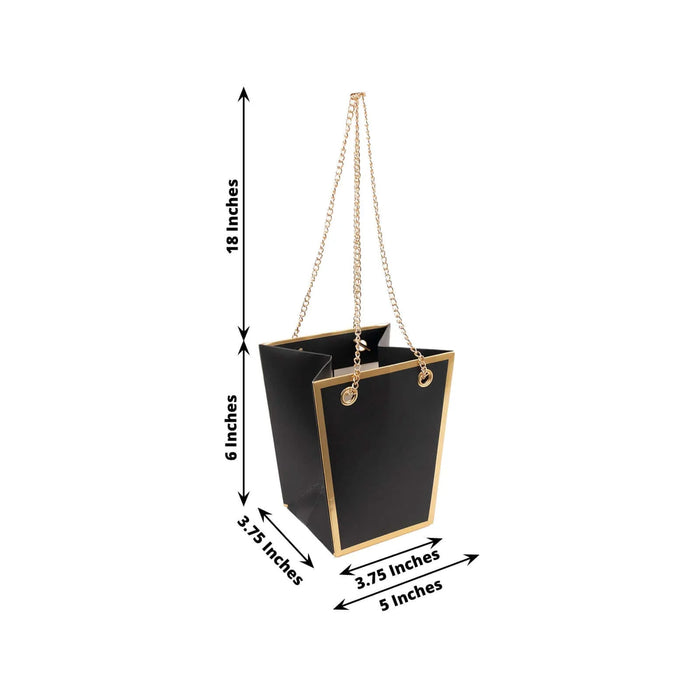 6 Gold Edge Trapezoid 5" Paper Gift Bags with Metal Chain Handles