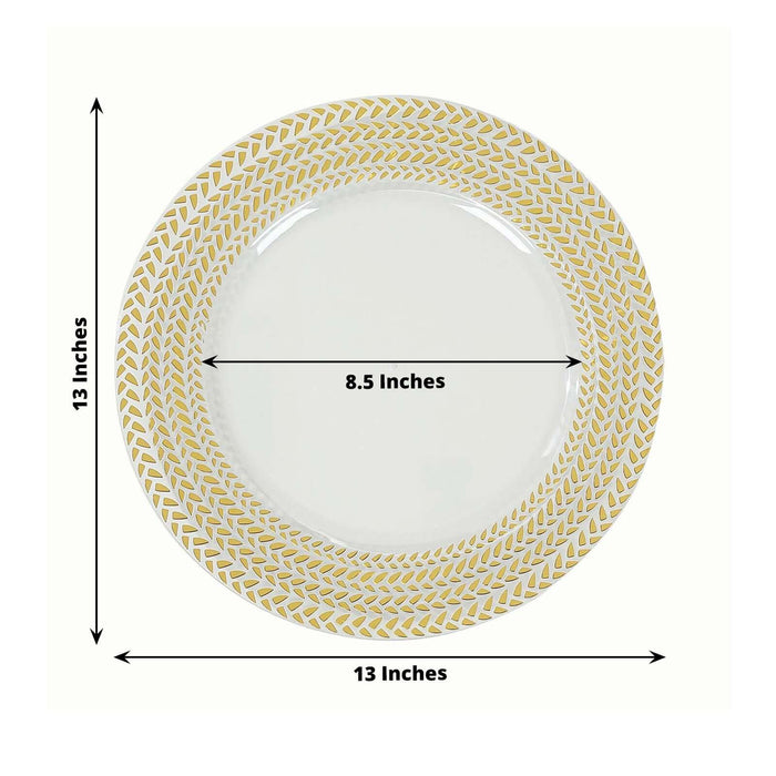 6 Acrylic 13" Charger Plates with Wheat Pattern Gold Rim