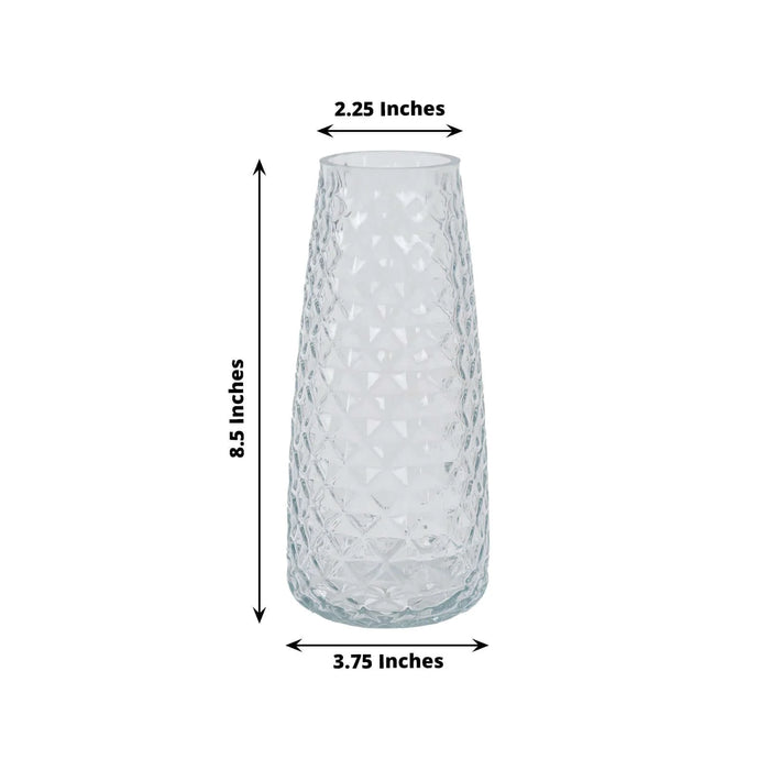 6 Glass Urn Vases Diamond Crystal Cut Pattern