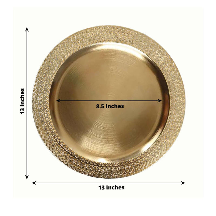 6 Acrylic 13" Charger Plates with Wheat Pattern Gold Rim