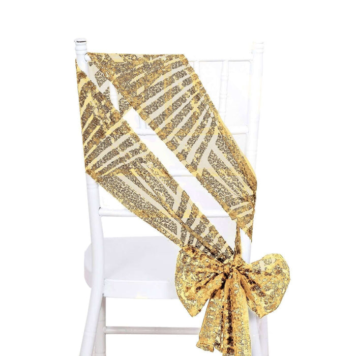 5 Tulle Chair Sashes with Sequins and Geometric Pattern