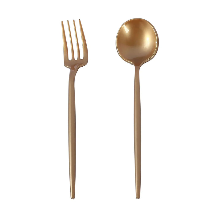 50 Heavy Duty Plastic Dessert Forks and Spoons - Gold