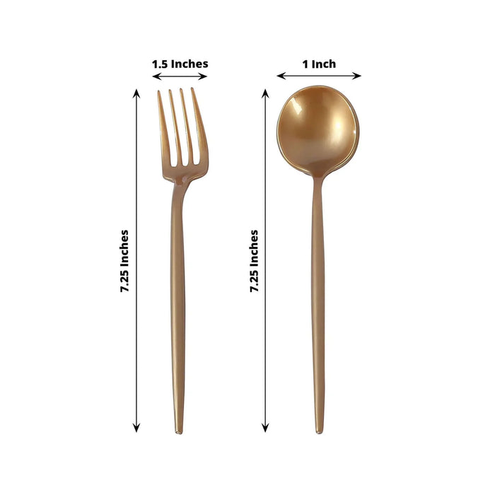 50 Heavy Duty Plastic Dessert Forks and Spoons - Gold