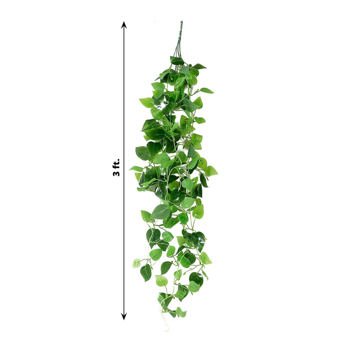 3 Silk Pothos Artificial Hanging Plants - Green