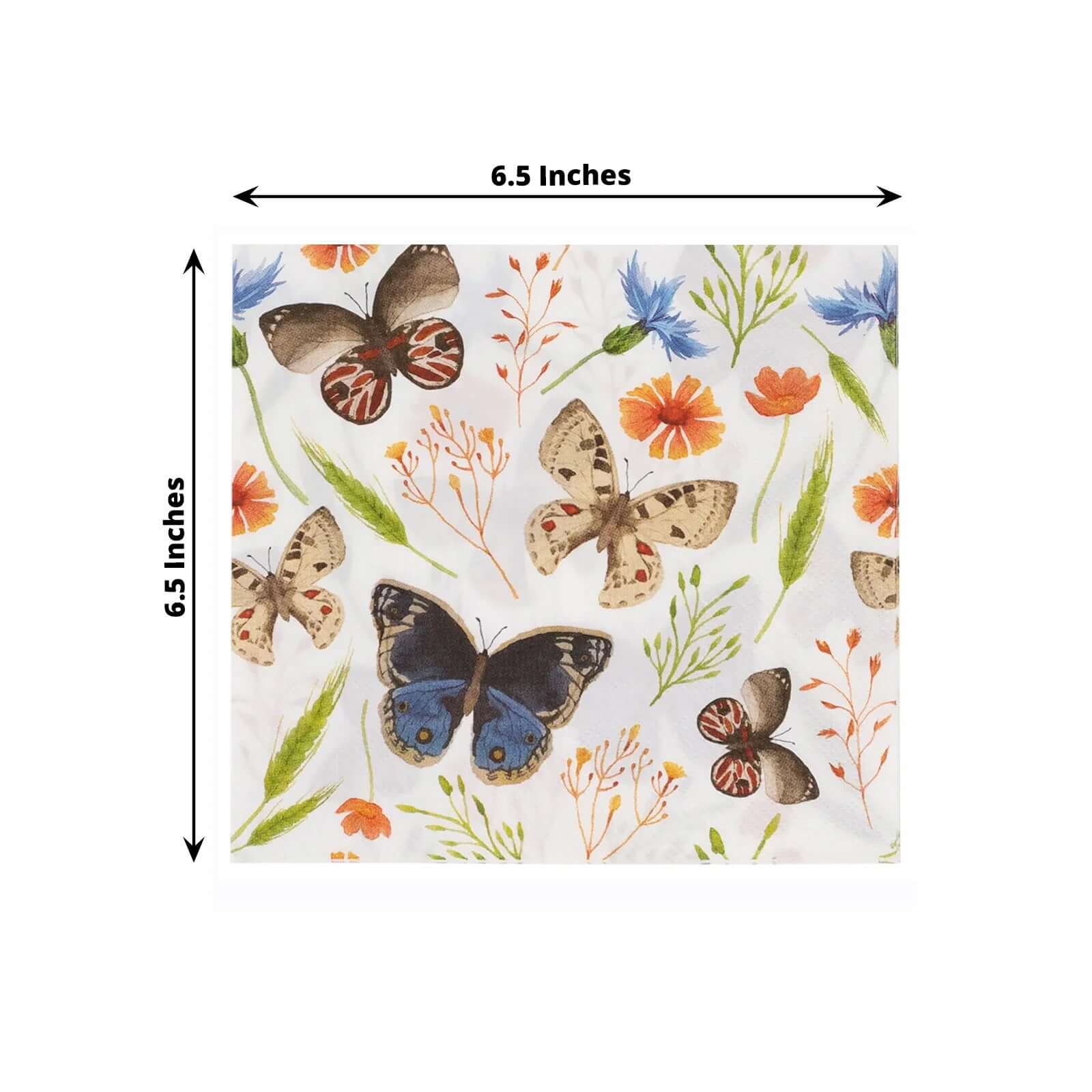 50 Disposable 2 Ply Paper Napkins Field Herbs and Butterfly Print - Assorted