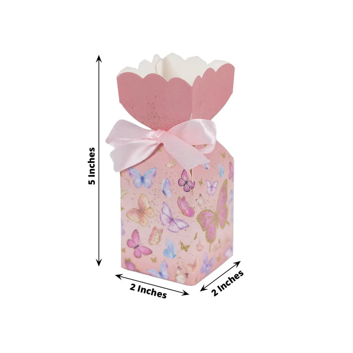 25 Floral Top Party Favor Boxes with Butterfly Print - Pink