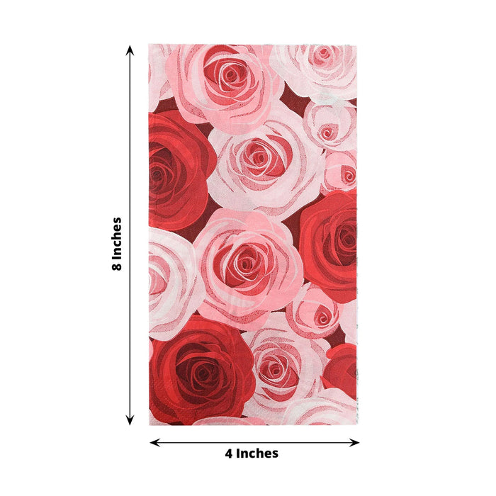 50 Paper Disposable Dinner Napkins with Rose Print - Red and Pink