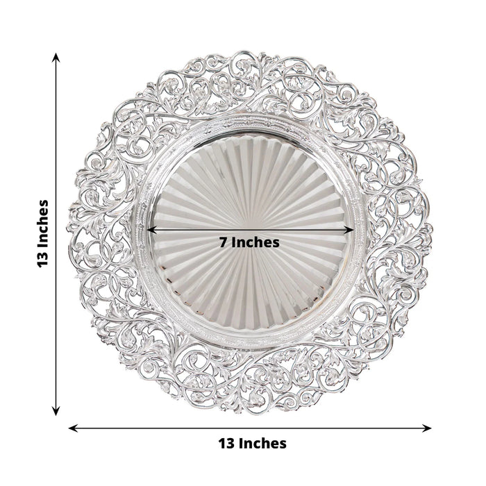6 Round 13" Vintage Floral Acrylic Charger Plates with Carved Borders