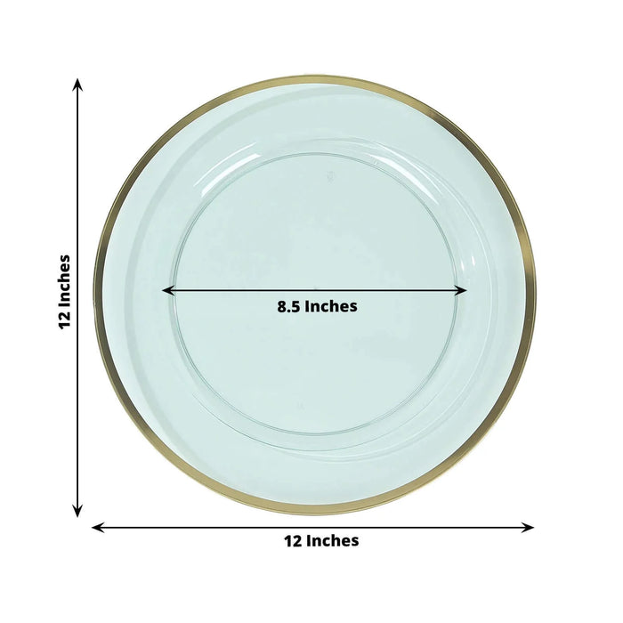 10 Round 12" Heavy Duty Plastic Charger Plates with Metallic Rim - Clear