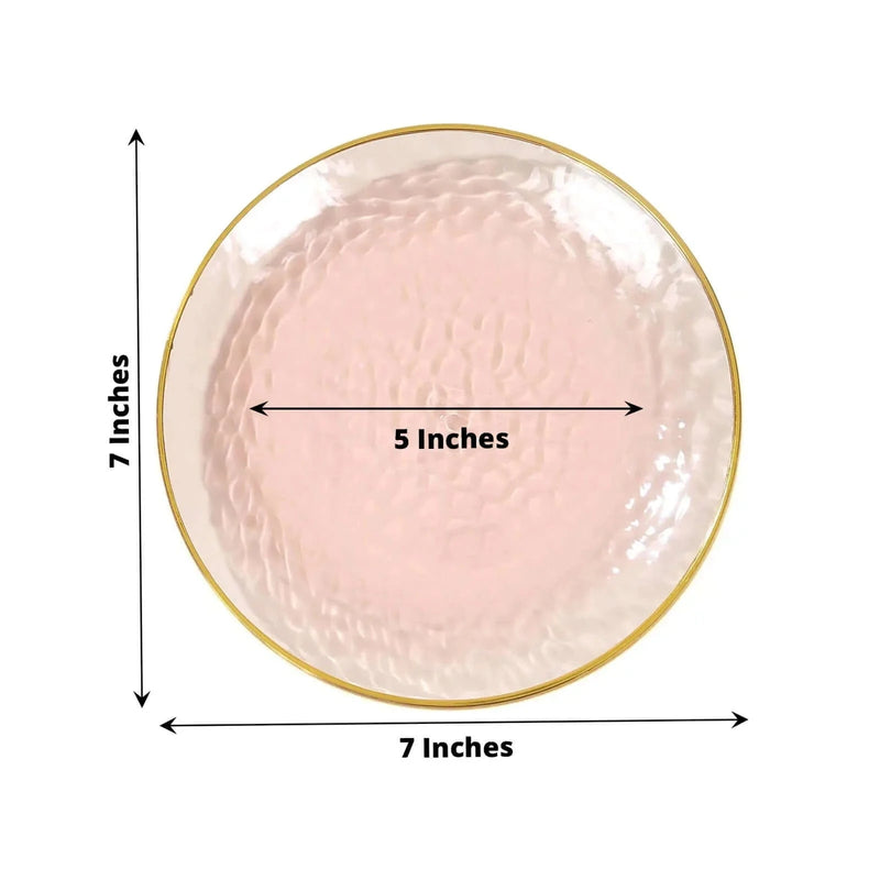 10 Glossy Round Plastic Salad and Dinner Plates with Gold Rim - Disposable Tableware