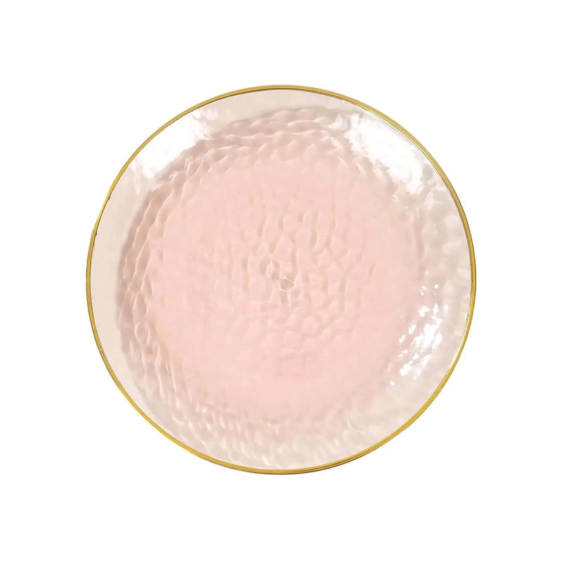 10 Glossy Round Plastic Salad and Dinner Plates with Gold Rim - Disposable Tableware