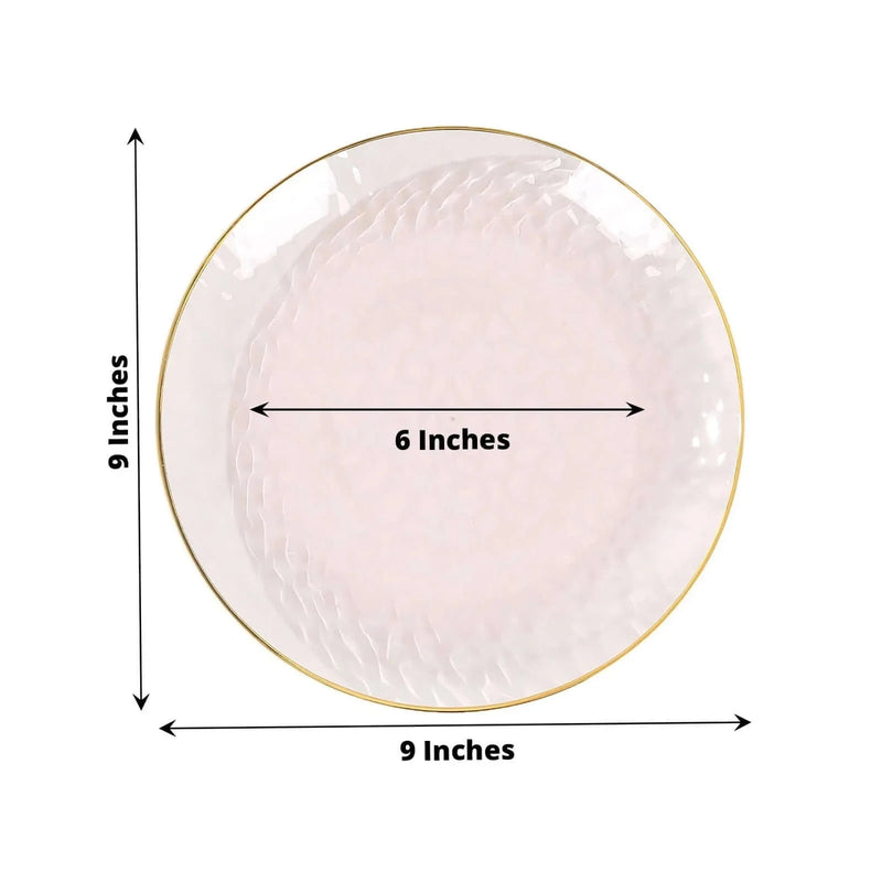 10 Glossy Round Plastic Salad and Dinner Plates with Gold Rim - Disposable Tableware