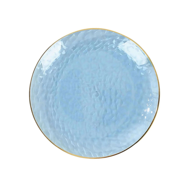 10 Glossy Round Plastic Salad and Dinner Plates with Gold Rim - Disposable Tableware