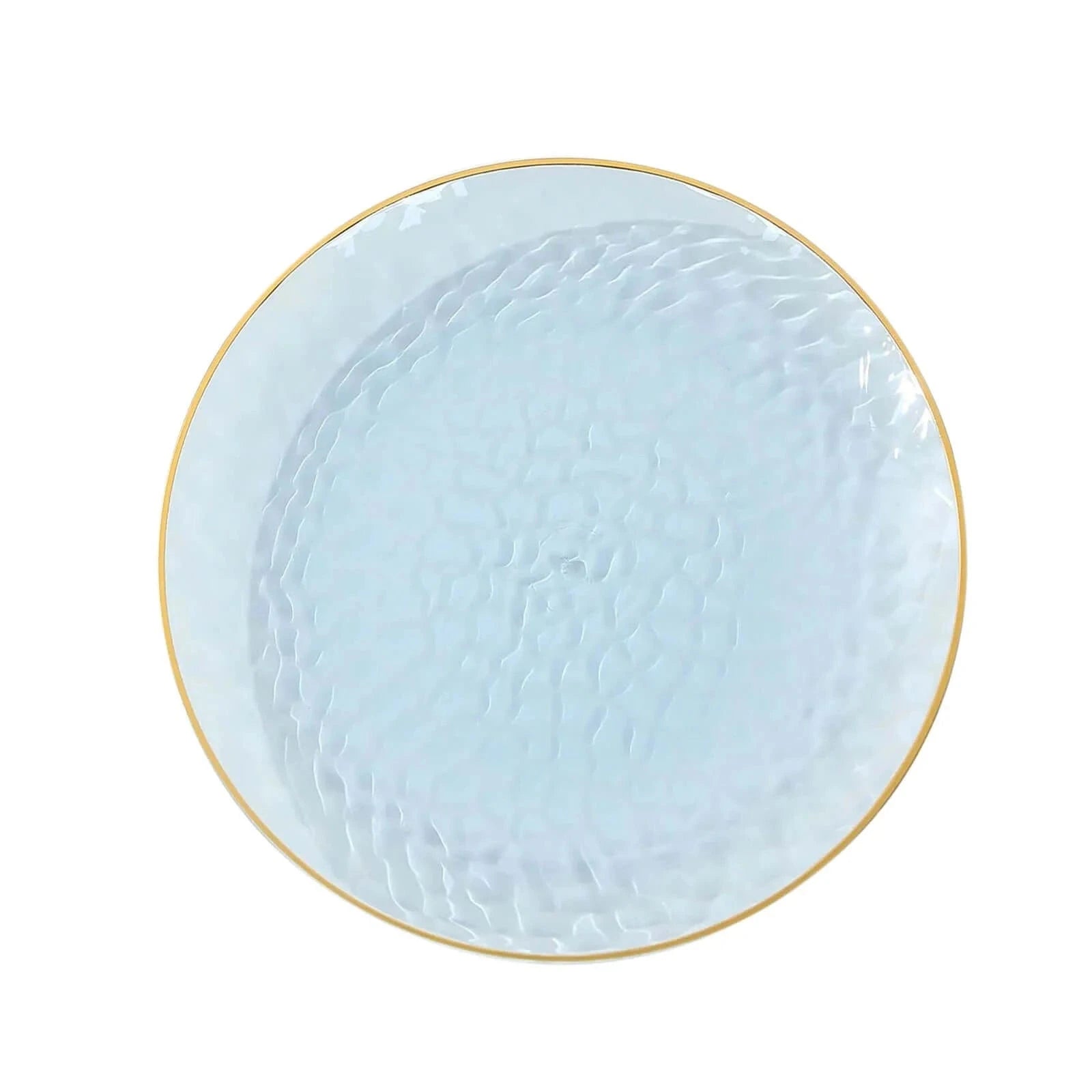 10 Glossy Round Plastic Salad and Dinner Plates with Gold Rim - Disposable Tableware