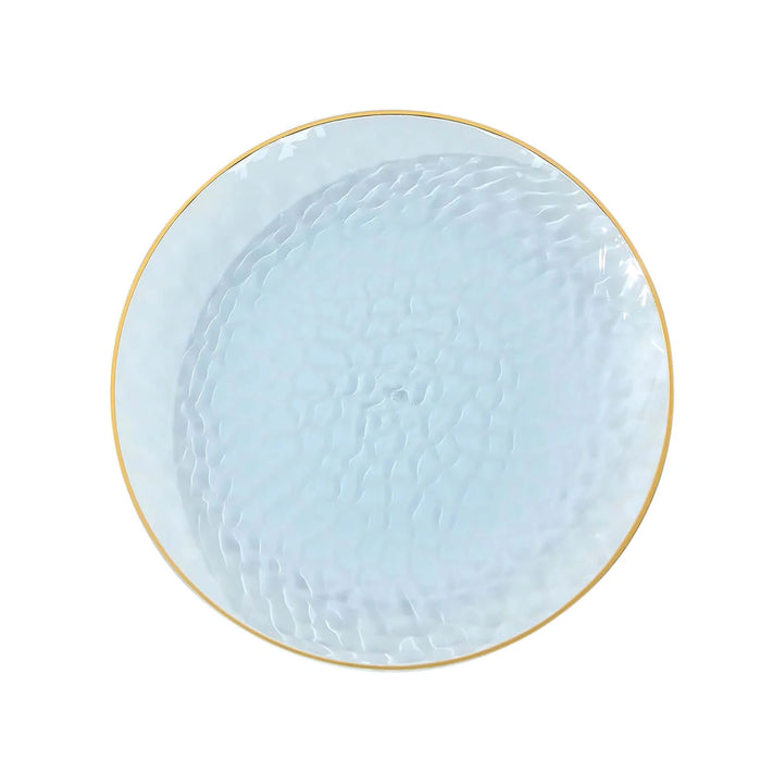 10 Glossy Round Plastic Salad and Dinner Plates with Gold Rim - Disposable Tableware