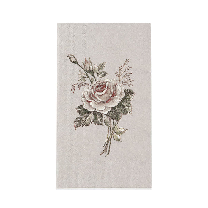 20 Paper Disposable Dinner Napkins with Rose Print - Pink and Ivory