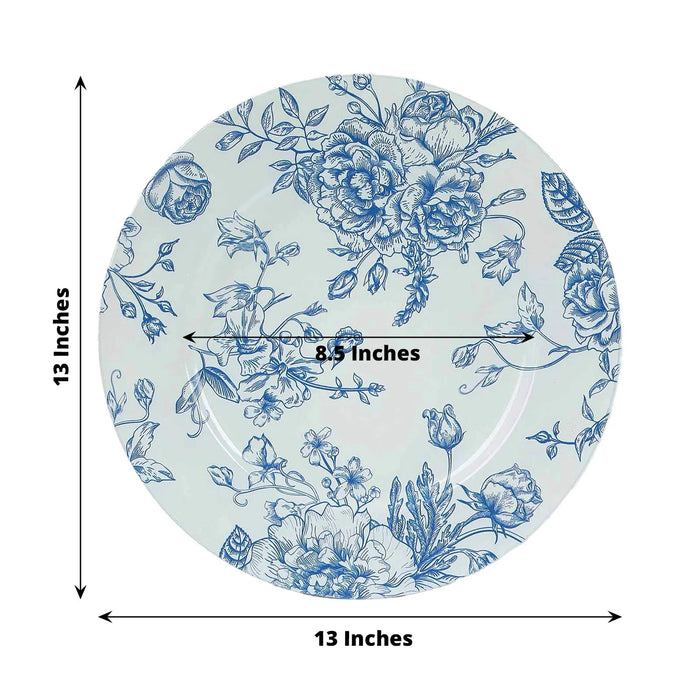 6 Plastic 13" Round Charger Plates with Floral Pattern