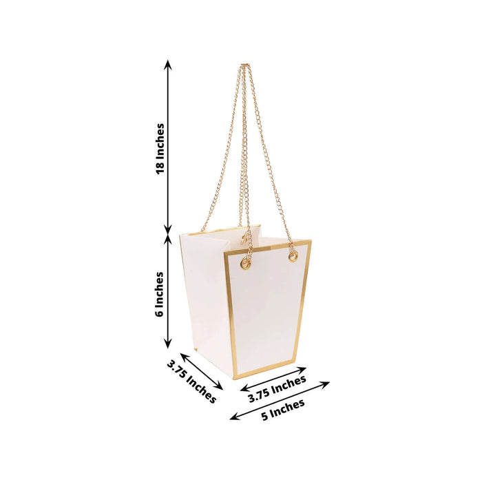 6 Gold Edge Trapezoid 5" Paper Gift Bags with Metal Chain Handles