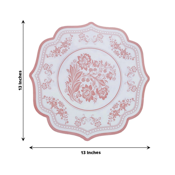 10 Cardboard Paper Placemats with French Toile Pattern - White Pink