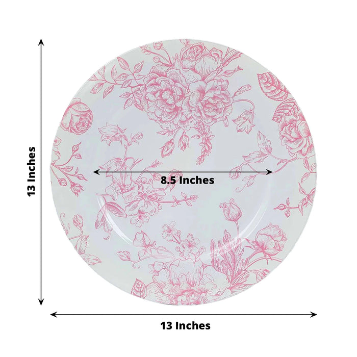 6 Plastic 13" Round Charger Plates with Floral Pattern