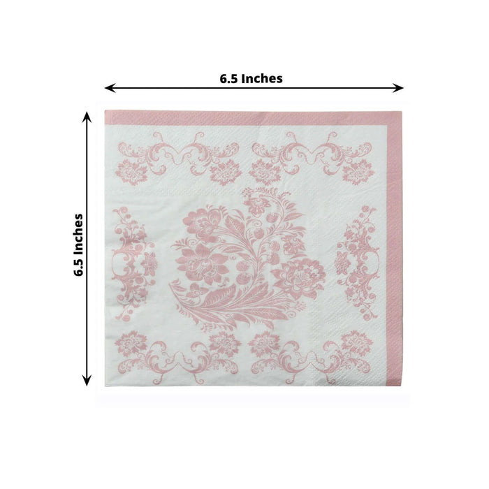 50 Paper Cocktail Napkins in French Toile Floral Pattern - White and Pink