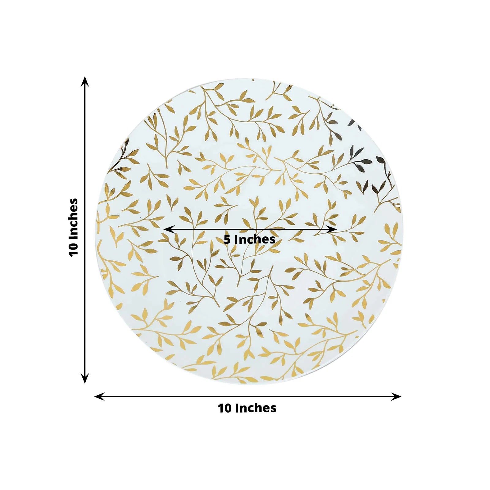 10 Round Plastic Salad Dessert Plates with Gold Leaf Design - White