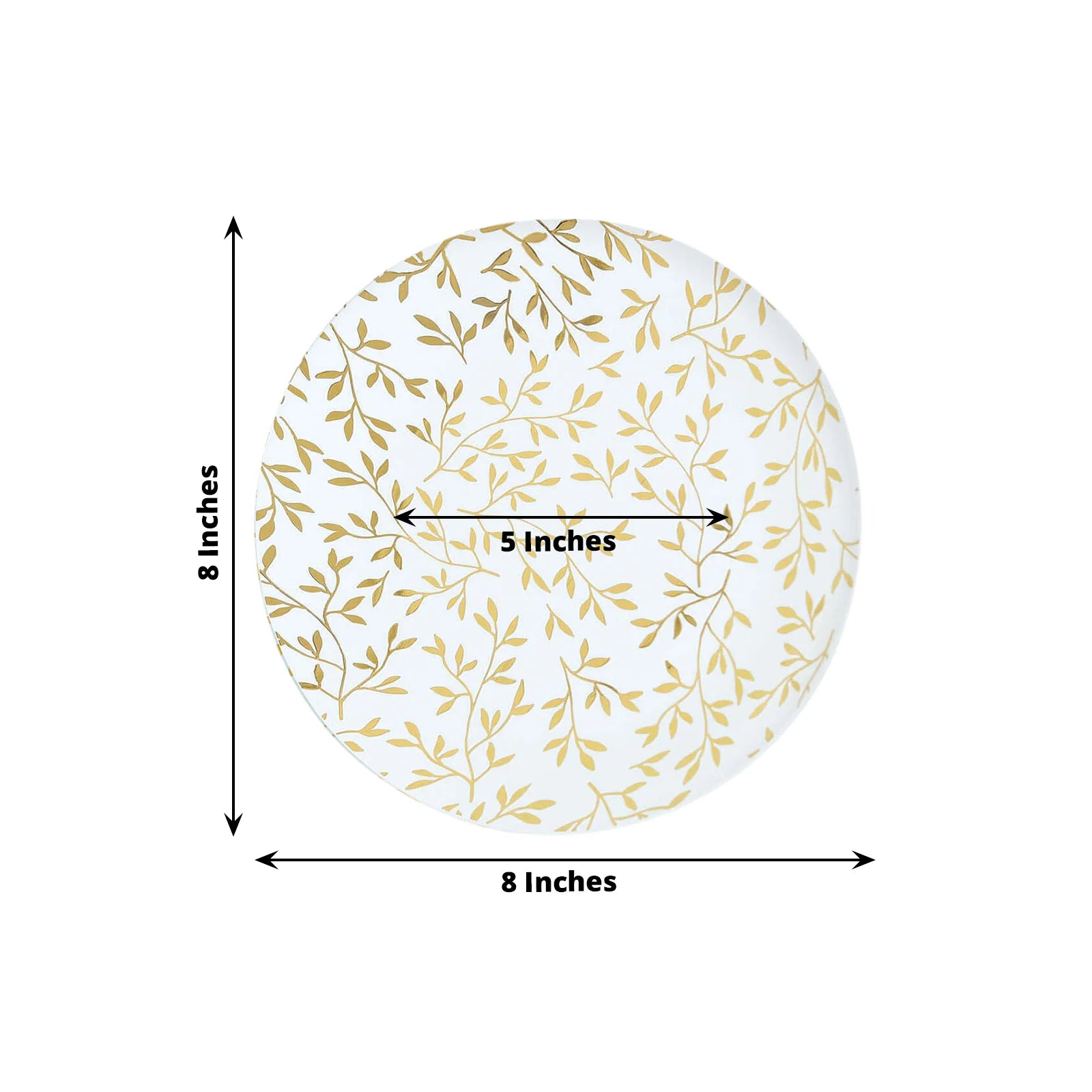 10 Round Plastic Salad Dessert Plates with Gold Leaf Design - White