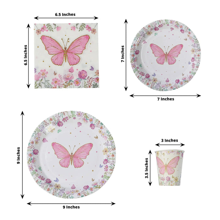 96 Butterfly Print Disposable Tableware Set - White and Pink