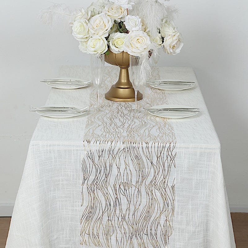 5 Organza Table Runners with Foil Wave Design