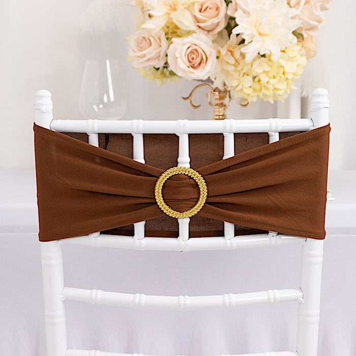 5 Spandex Stretchable Chair Sashes with Gold Rhinestone Buckles