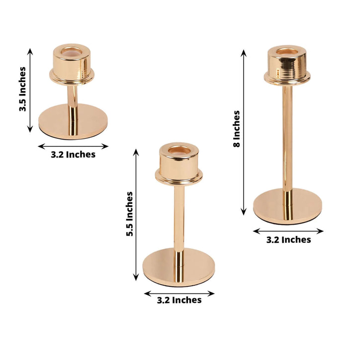 3 Metal Taper Candlestick Holders - Gold