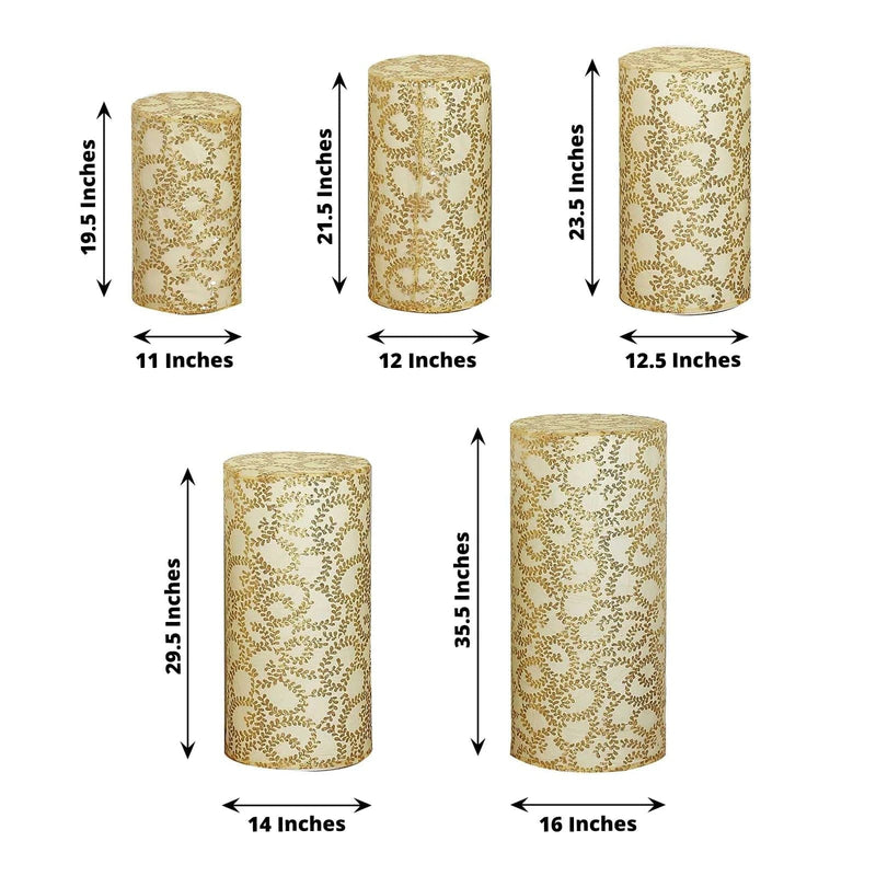 5 Sequin Mesh Cylinder Display Box Stand Covers with Leaf Vine Embroidery