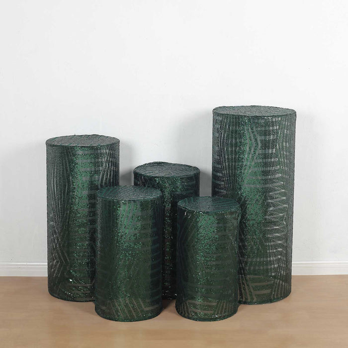 5 Mesh with Geometric Embroidered Sequins Cylinder Display Stand Covers Set
