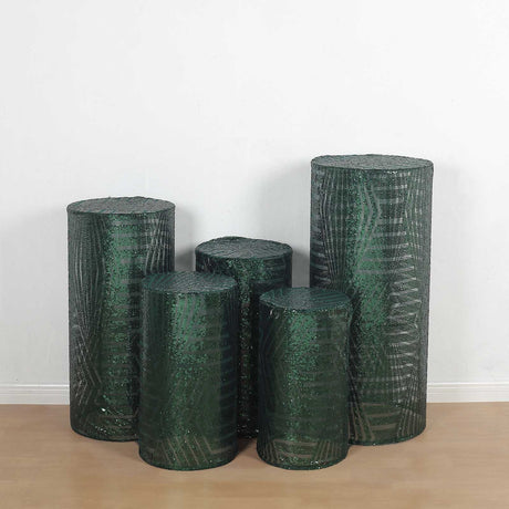5 Mesh with Geometric Embroidered Sequins Cylinder Display Stand Covers Set