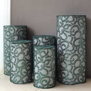 5 Sequin Mesh Cylinder Display Box Stand Covers with Leaf Vine Embroidery